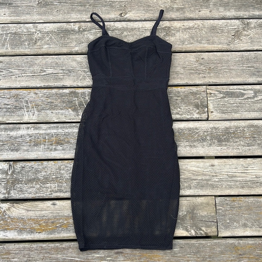 Sleek Black Mesh Midi Dress
